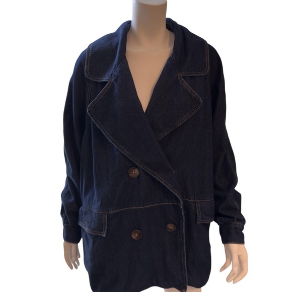 Free People - Denim Car Jacket NWOT L Double Breasted Pockets -Oversized Size M - Picture 3 of 11